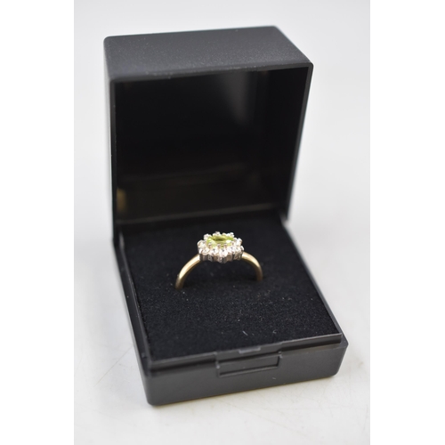 4 - Hallmarked Silver 925 Green and Clear Stoned Ring (Size N) Complete with Presentation Box