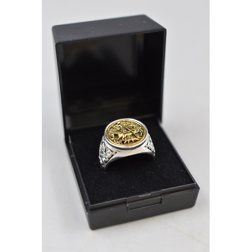 9 - Silver 925 George and the Dragon Signet Ring (Size S) Complete with Presentation Box