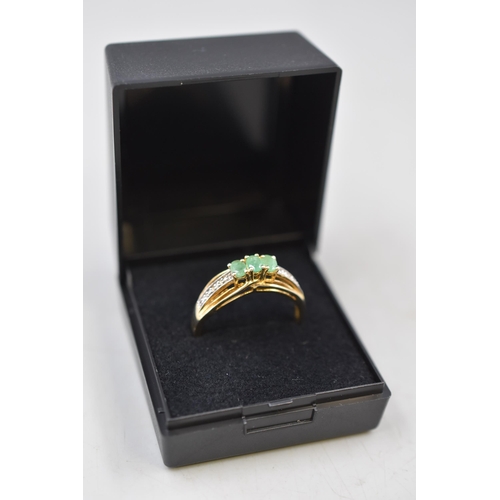 12 - Silver 925 Green and Clear Stoned Ring (Size V) Complete with Presentation Box