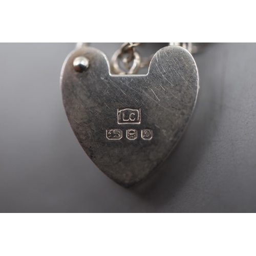 14 - Hallmarked Silver Gate Link Bracelet with Heart Padlock. Complete with Presentation Box