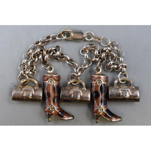 24 - Boot and Handbag Themed Silver 925 Charm Bracelet