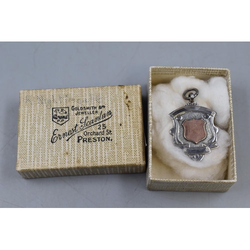 29 - Hallmarked Birmingham Silver Fob for the Houghton Shield Winners 1939 (With Box)