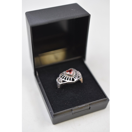 50 - Vintage Silver 925 Heart Shaped Ring (Size N) Complete with Presentation Box