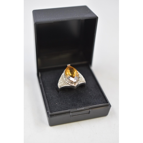 59 - Silver 925 Cirine Stoned Ring (Size N) Complete with Presentation Box