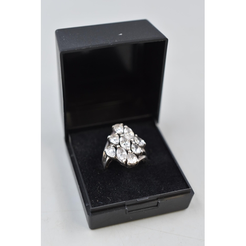 60 - Vintage Silver 925 Ring with 9 Cz Stones (Size K) Complete with Presentation Box