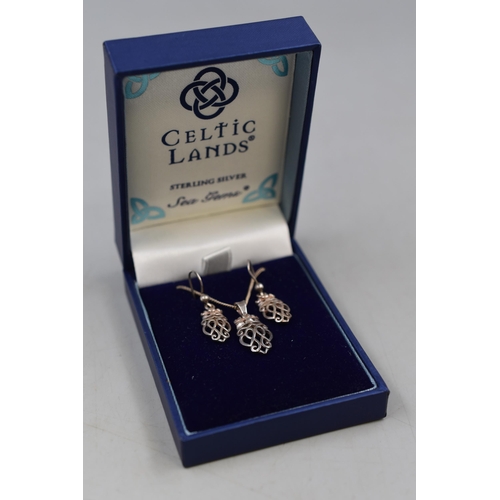 64 - Celtic Silver 925 Necklace and Earring Set. Complete in Presentation Box.