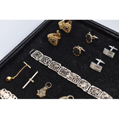 71 - Mixed Selection Including Cufflinks, Bracelets, Cat Key Ring, Charms and More