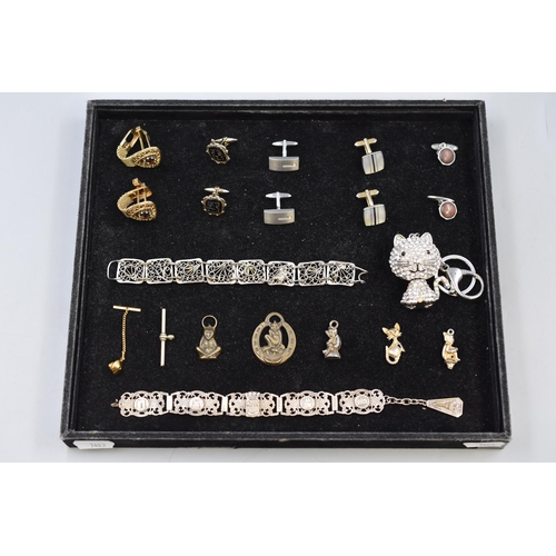 71 - Mixed Selection Including Cufflinks, Bracelets, Cat Key Ring, Charms and More