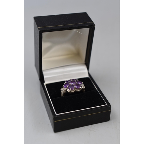 72 - Silver 925 Amethyst Stoned Ring (Size M) Complete with Presentation Box