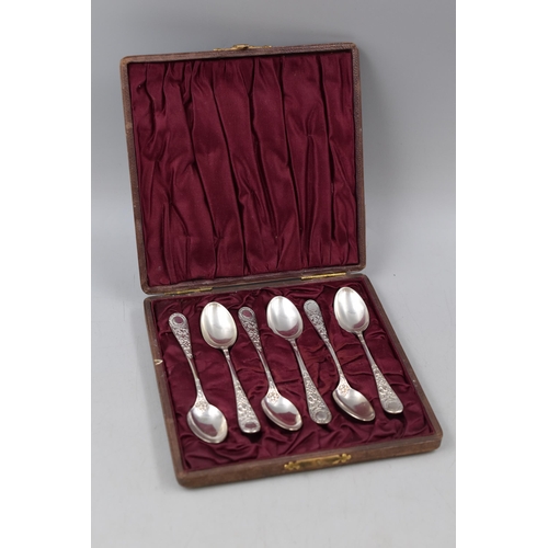 87 - A Set of Six Hallmarked Scottish Silver Teaspoons, In Display Case