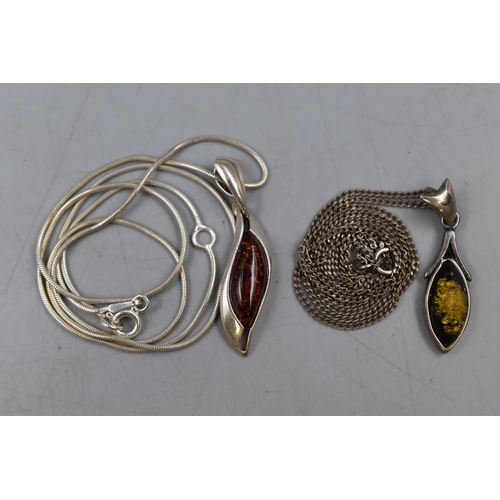 93 - Two Amber and Silver 925 Pendant Necklaces