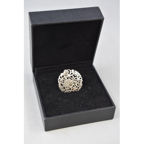 98 - Hallmarked Silver Floral Pendant Necklace Complete with Presentation Box