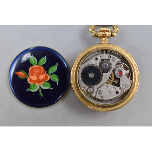 113 - Ingersoll Enamelled Pendant Watch (Working) and a Pocket Watch Travel Case