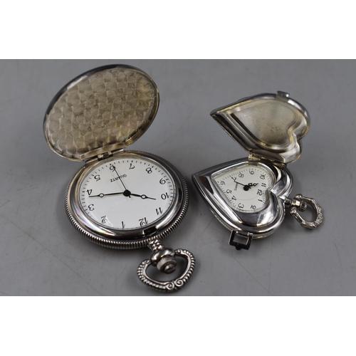 124 - Five Boxed Hachette Silver Tone Pocket Watches. Includes Rugby, Cupid, Horseback and More