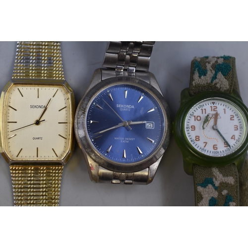 127 - Timex Indiglo and two Sekonda Quartz Watches (All Working)