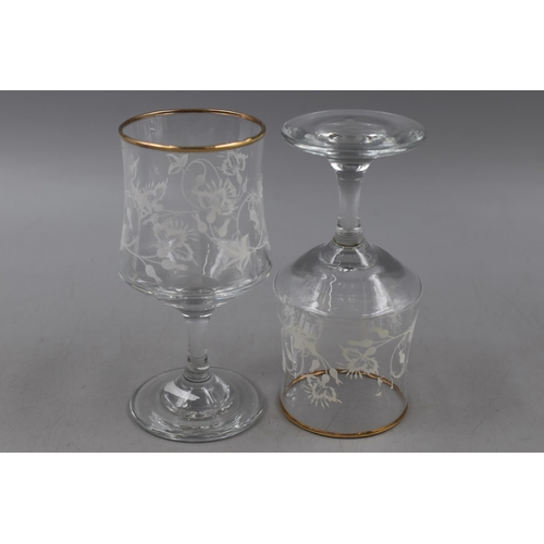 754 - Two Boxed Sets of Drinking Glasses to include Dema Wine Glasses and Lace Design Sherry Glasses