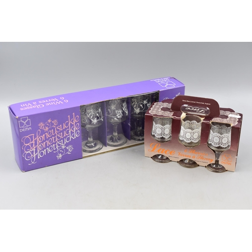 754 - Two Boxed Sets of Drinking Glasses to include Dema Wine Glasses and Lace Design Sherry Glasses