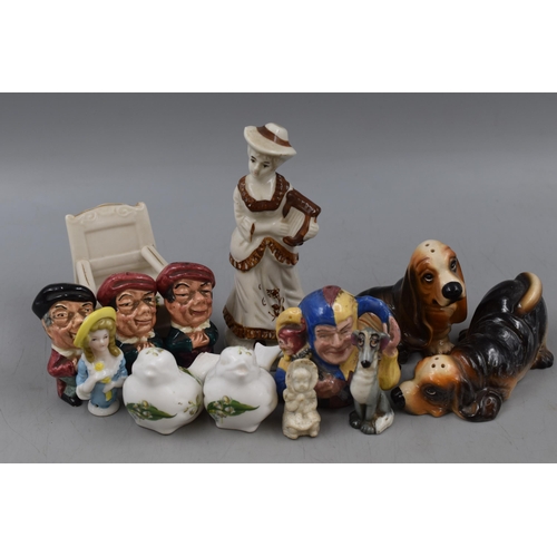 776 - A Selection of Ceramic Miniatures. Includes Novelty Salt and Pepper Shakers, Crested Chair, And More... 