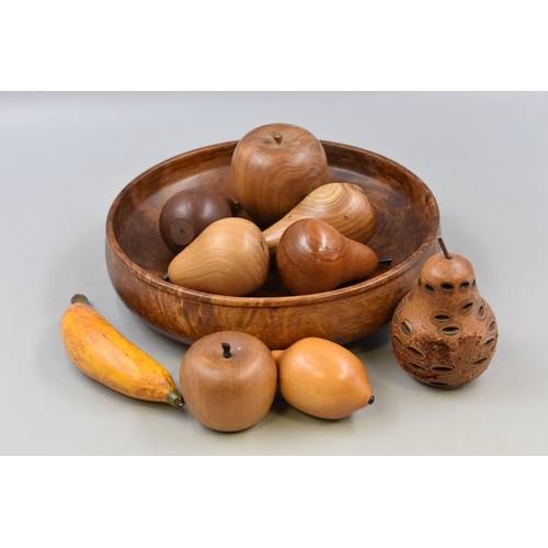 778 - Selection of Miniatures Wooden Fruits In Wooden Fruit Bowl Approx 11