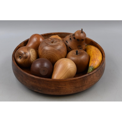 778 - Selection of Miniatures Wooden Fruits In Wooden Fruit Bowl Approx 11