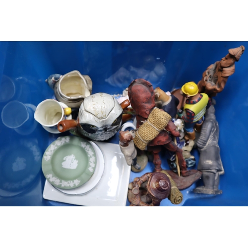 799 - Two Boxes Containing a Selection of Assorted Ceramic Pieces. Includes Wedgwood Jasperware Ashtray, I... 