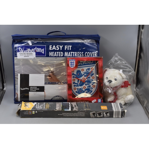 732 - Mixed Lot to include a New Single Heated Bed Cover (powers on when tested) Coca-Cola Teddybear, pack... 