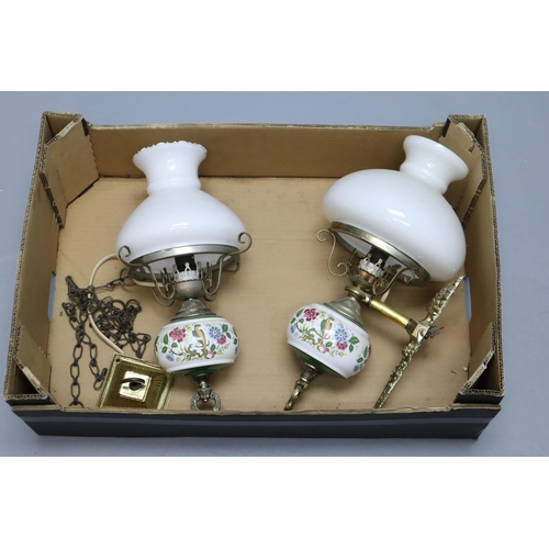 736 - Two Vintage Lights to include Ceiling and Wall Light with Milky Glass Shades and Decorated Ceramic B... 