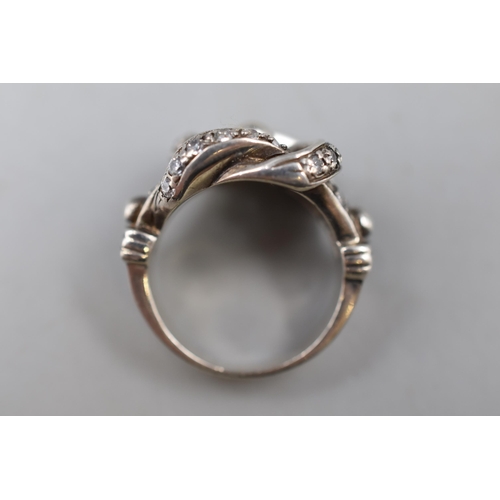 4 - A 925. Silver Clear Stoned Knot Ring, Marked 'THL' On The Inside. Size Q