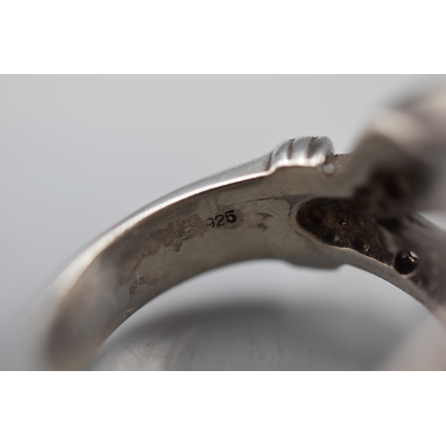 4 - A 925. Silver Clear Stoned Knot Ring, Marked 'THL' On The Inside. Size Q