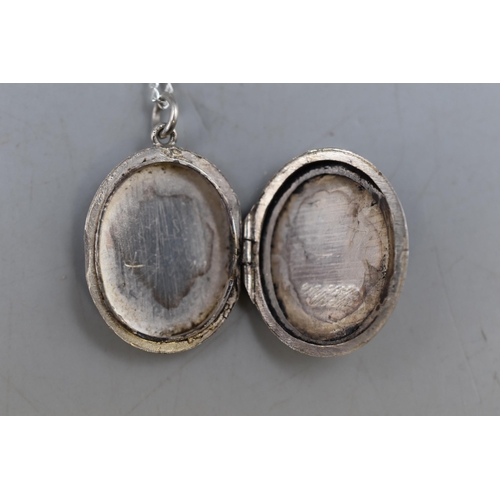 19 - Etched Sterling Silver Locket on Silver 925 Chain. Complete in Presentation Box.