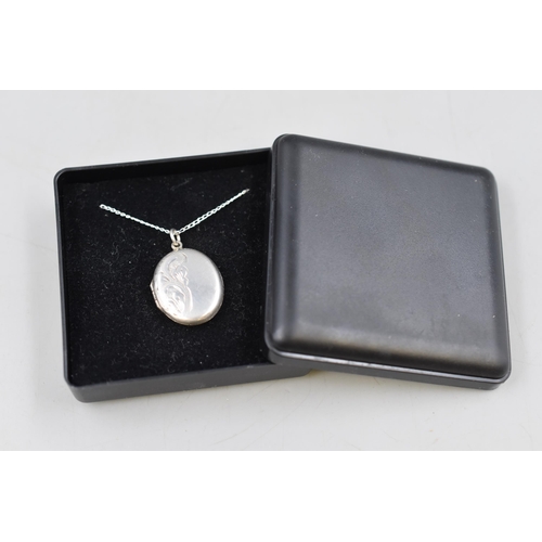 19 - Etched Sterling Silver Locket on Silver 925 Chain. Complete in Presentation Box.