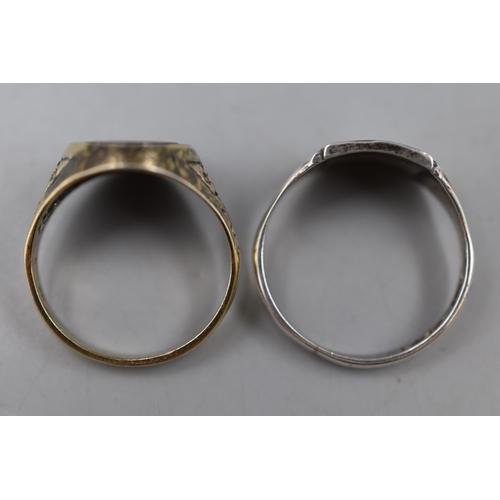 43 - Two Sterling Silver Rings. Includes Jet Stoned and Hallmarked Birmingham Silver Signet Ring (Circa 1... 