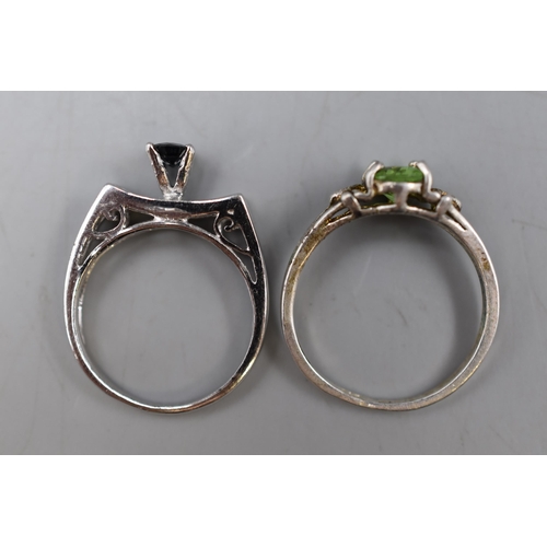 46 - Two Sterling Silver Rings. Includes Blue Stoned and Green Stoned. Sizes P And L