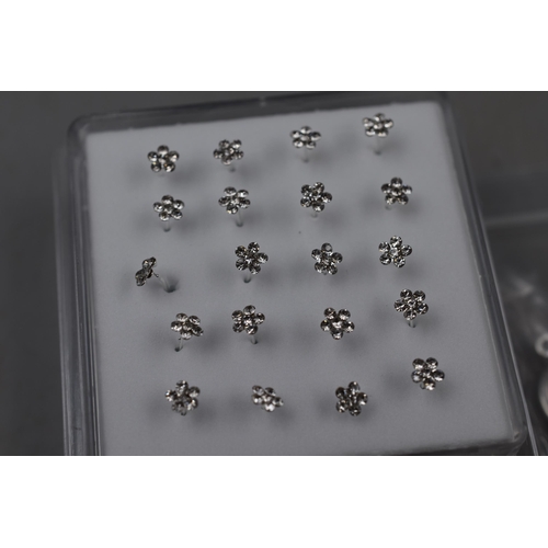 64 - Sixteen Pairs of 925. Silver Earrings (Perfect For Jewellery Makers), With 20 Flower Nose Studs