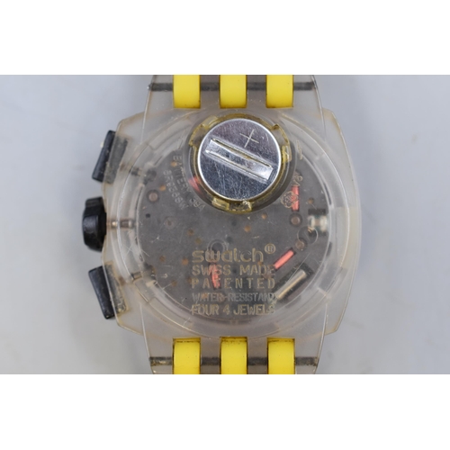 75 - Swatch Watch with Yellow Rubberised Strap (Working)