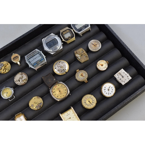 90 - A Mixed Selection of Watch Faces and Movements, For Spares and Repairs. Includes Lancashire Watch Mo... 