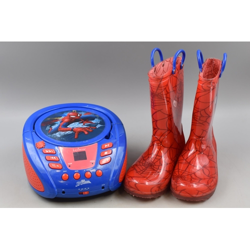 527 - Marvel Spiderman CD Player and a Pair of Flashing Spiderman Wellies (Size 33)