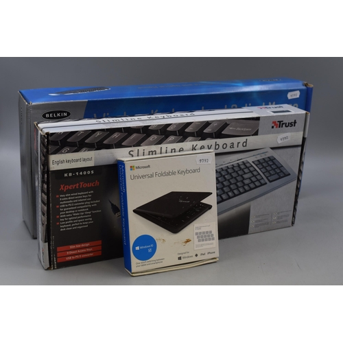 532 - Mixed Lot of untested Boxed Keyboards to include Microsoft Universal Foldable keyboard, Trust Slimli... 