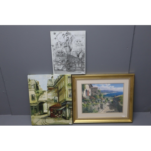 728 - Selection of Pictures to include Framed & Glazed Large Print Depicting the Amalfi Coast, Parisia... 