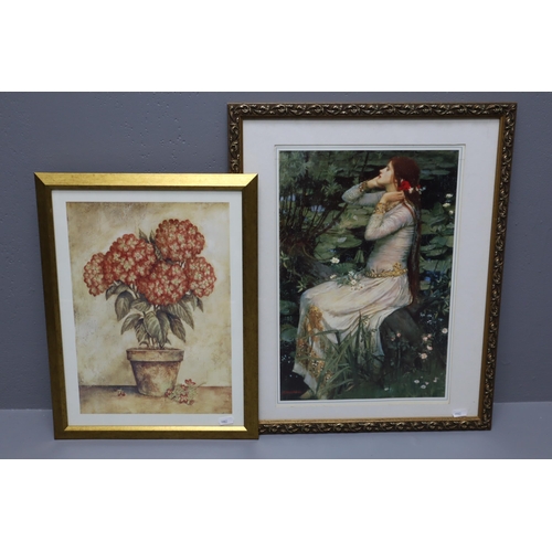 729 - Two Framed and Glazed Prints, one Depicting Elegantly Seated Lady and one Still Life Hydranger Pictu... 