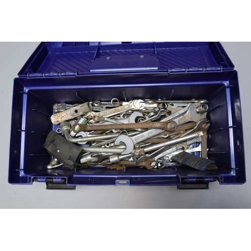 638 - Tool Box, Heavy with Tools. Includes Motor Mechanics Spanner’s, Whitworth UK Spanners, US Wren... 