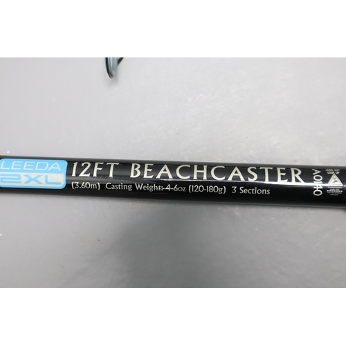 646 - Leeda 2XL 12ft Beachcaster Three piece Lightweight Fishing Rod with Storage Pouch