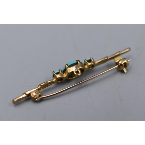 19 - Hallmarked 375 (9ct) Gold Turquoise Stoned Brooch Complete with Presentation Box