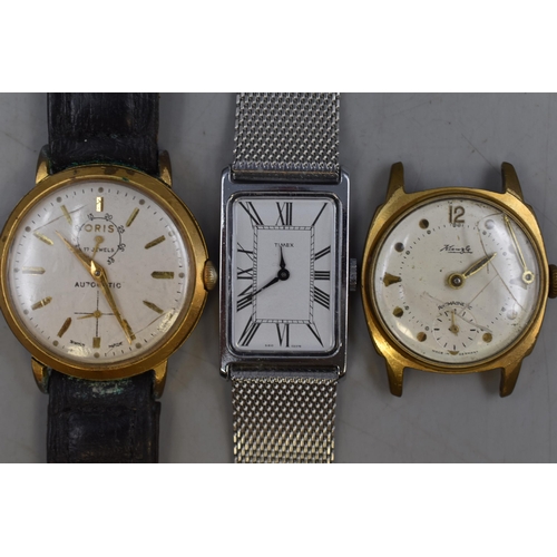 75 - Two Watches and One Watch Head. Includes Timex, Oris Automatic 17 Jewels (AF), And Kienzle Watch Hea... 