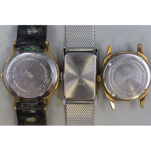 75 - Two Watches and One Watch Head. Includes Timex, Oris Automatic 17 Jewels (AF), And Kienzle Watch Hea... 