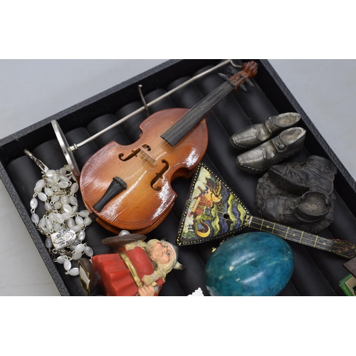 96 - A Mixed Selection to Include Miniature Musical Instruments, Miniature Italian Oil Lamp, Decorative E... 