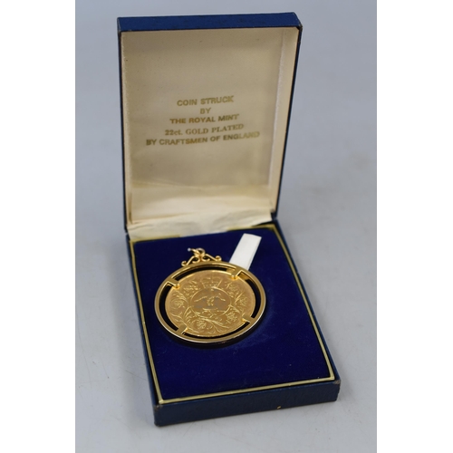 26 - Royal Mint 22ct Gold Plated 1977 Jubilee Pendant Necklace. Complete in Presentation Box