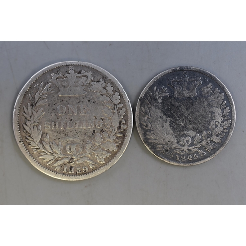 132 - Victoria Silver 1859 Shilling and a 1845 Sixpence