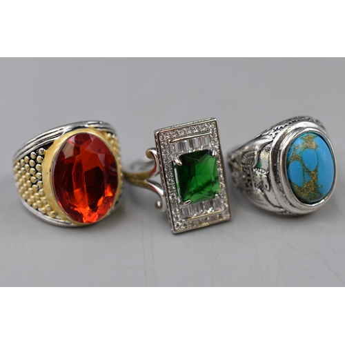 60 - Three 925. Silver Rings, Includes Turquoise Stoned, Art Deco Style and Other