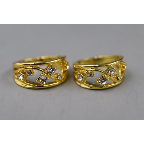 61 - Two 14ct Gold Plated 925. Silver Clear Stoned Rings